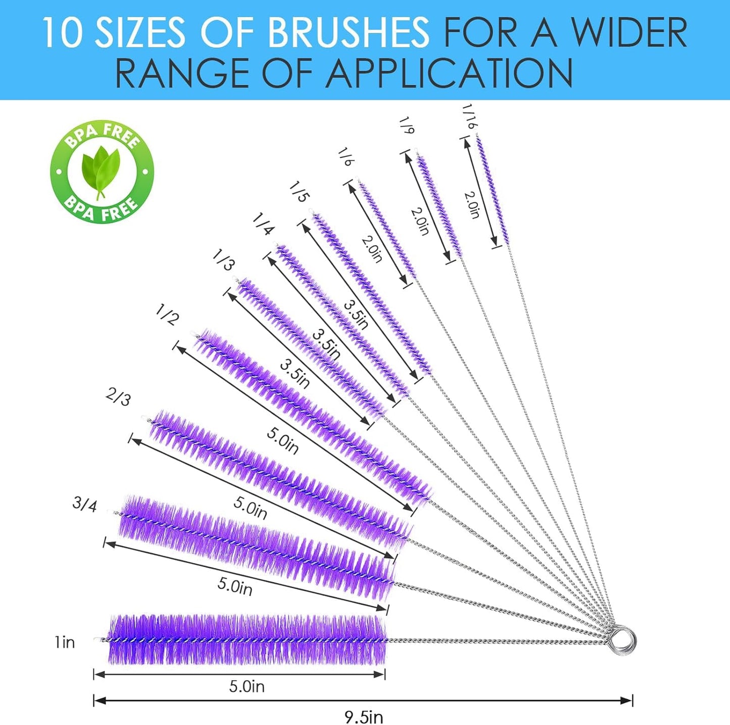 2024 Upgraded Long Straw Cleaner Brush,9.5in 10 Different Diameters Reusable Water Bottle Brush&1pcs 15in Spring Brush,Stainless Steel Nylon Tube Brush Kit for Sippy Cup,Water Bottle,Drinking Straw