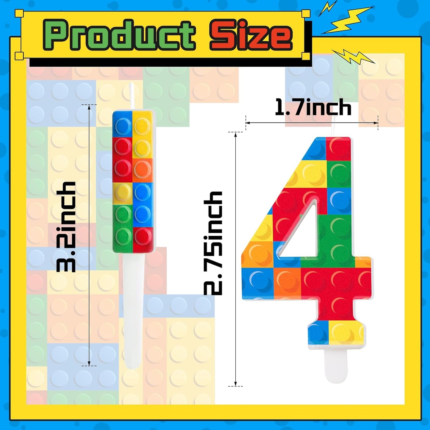 7 Pcs Building Block Themed Birthday Candles Set Building Blocks Number 4 Candle Cake Topper for Building Block Party Decoration Supplies (Number 4)