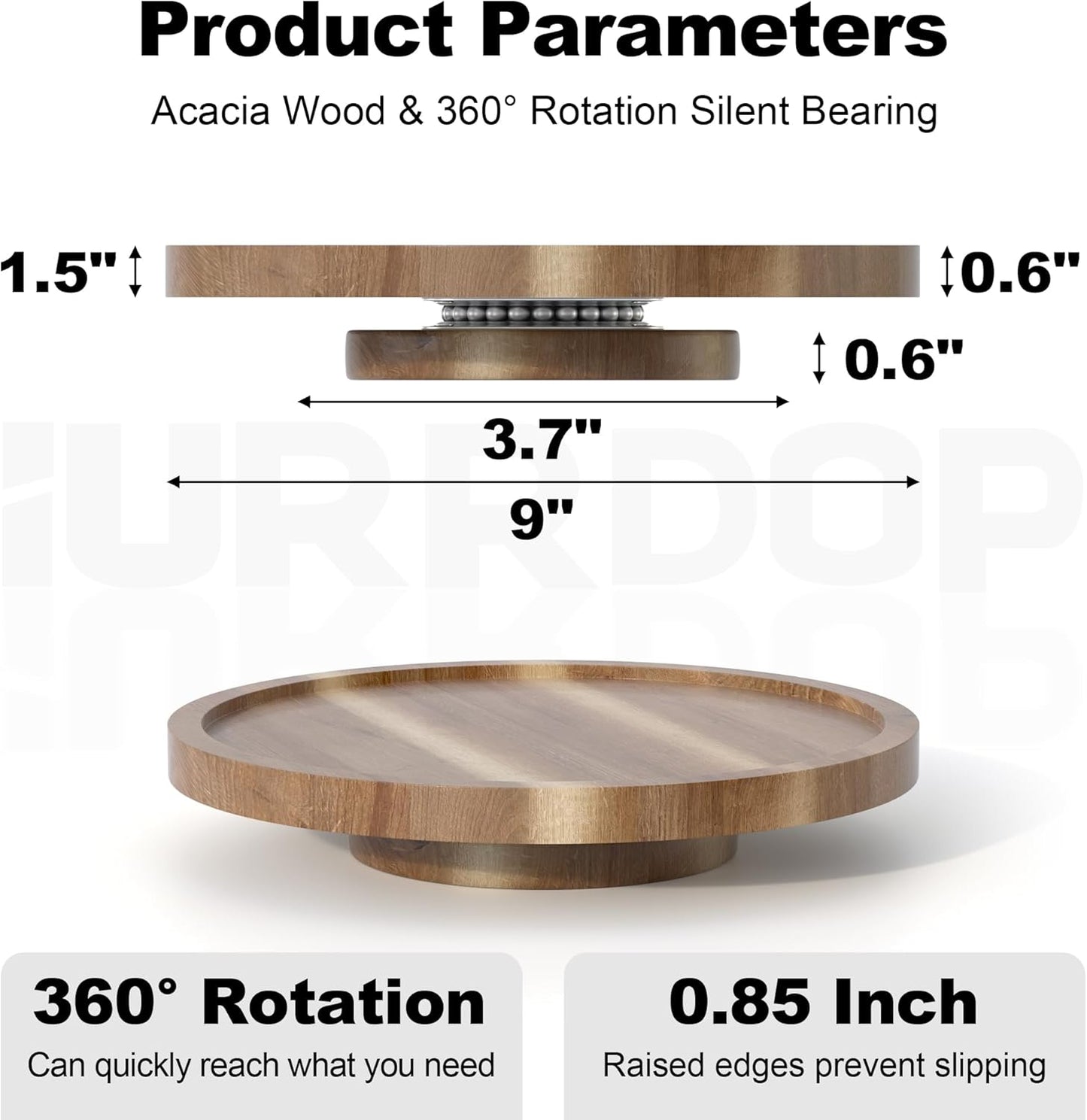 9 inch Wooden Lazy Susan Turntable, Acacia Wood Spinning Organizer for Dining Table, Cabinet, Fridge, countertop, Pantry