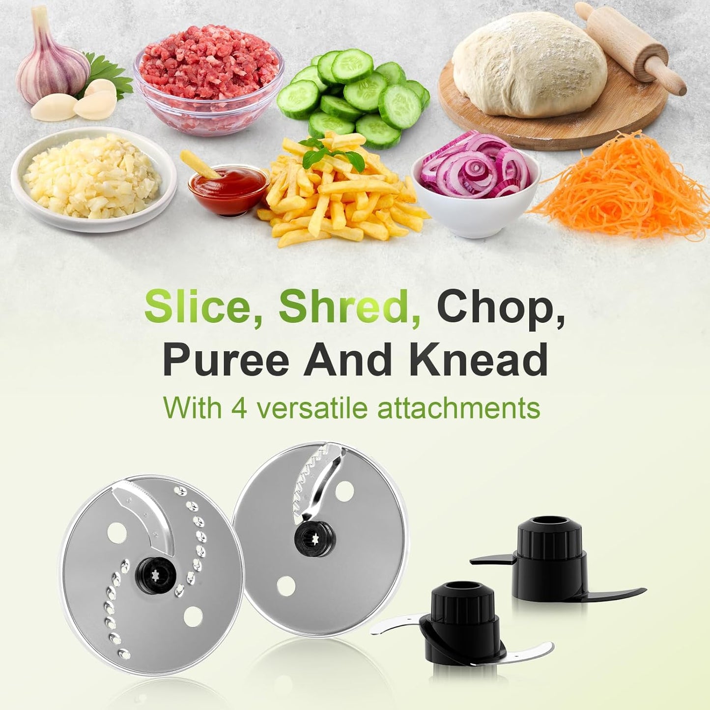 Facelle Electric Food Processor 10 Cup Large Bowl with 6.8oz Grinder, 600W Vegetable Chopper for Mincing, Dicing, Shredding, Puree & Kneading Dough, Great for Cheese Grater, Hummus, Meat and Salsa