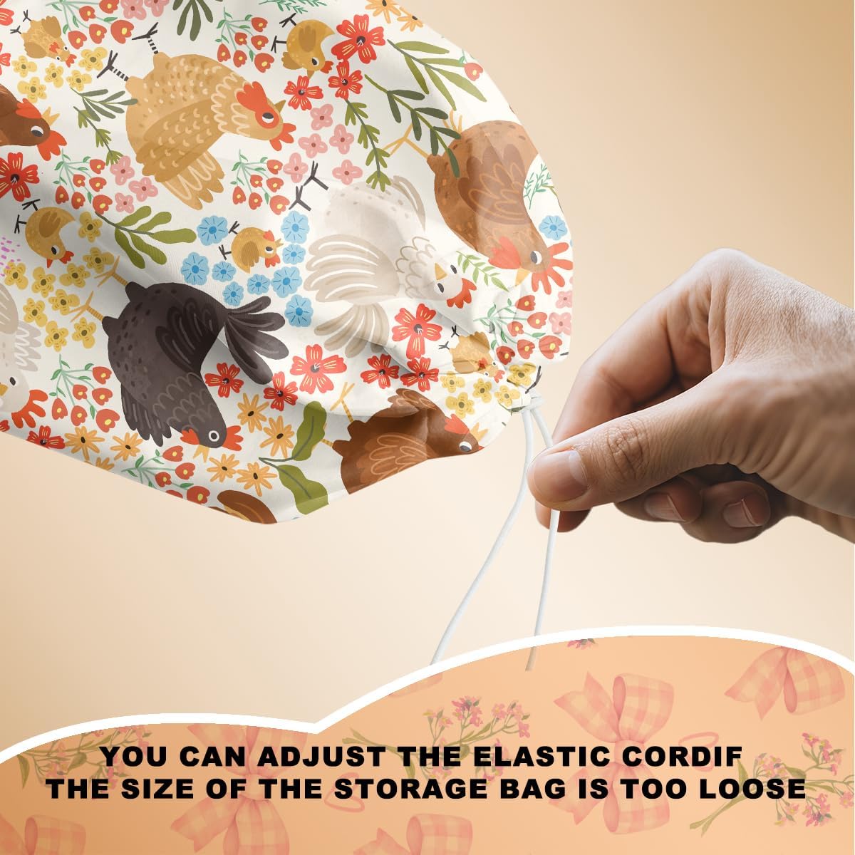 2 Pcs Chicken Plastic Bag Holder, Funny Chickens Grocery Bag Holder for Plastic Bags, Pull Rope Free Adjustment, Floral Grocery Bags Storage Dispenser for Home Kitchen, Chicken Gifts for Women