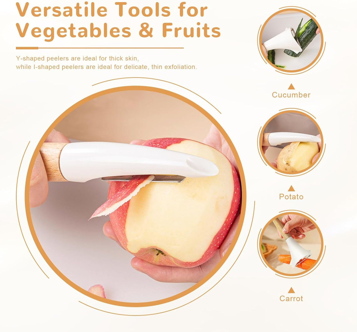 Potato Peelers Set of 2, Stainless Steel Vegetable Peeler with Non-Slip Wood Handles, Y & I Shape Kitchen Peelers for Carrot, Apple, Potato - Dishwasher Safe