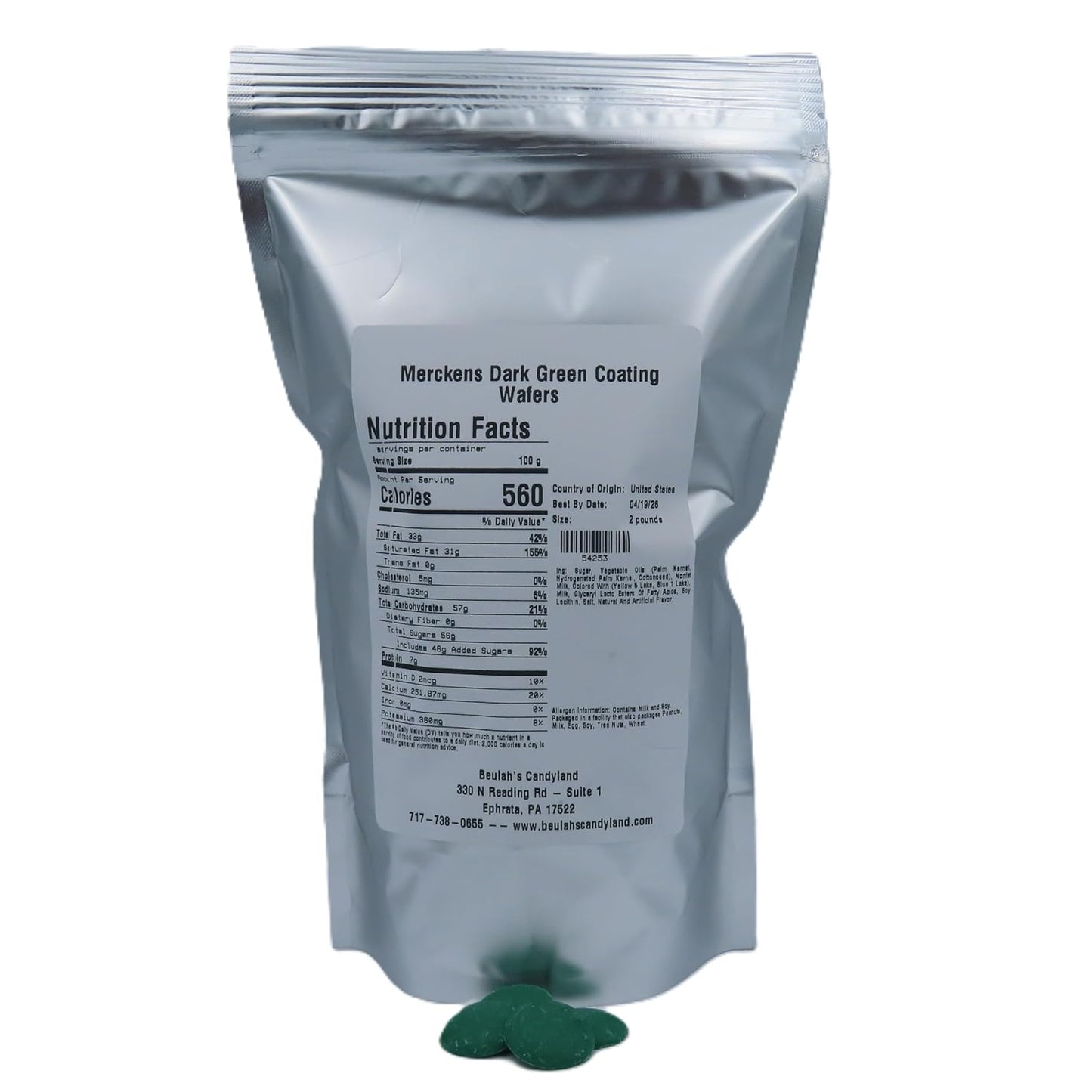 MERCKENS Coating Wafers, Dark Green Melting Chocolate, 2 Pound Package