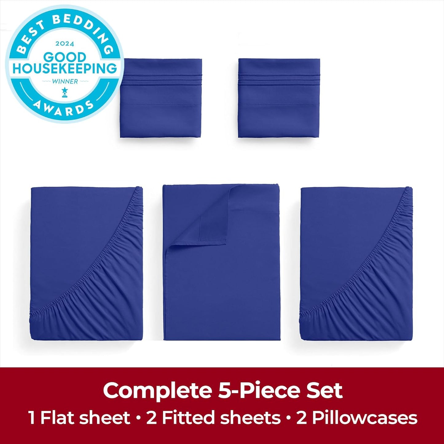 Mellanni Extra Deep Split King Sheets - 5 PC Iconic Collection Bedding - Hotel Luxury, Ultra Soft, Cooling Bed Sheets - Wrinkle, Fade, Stain Resistant (Split King, Royal Blue)