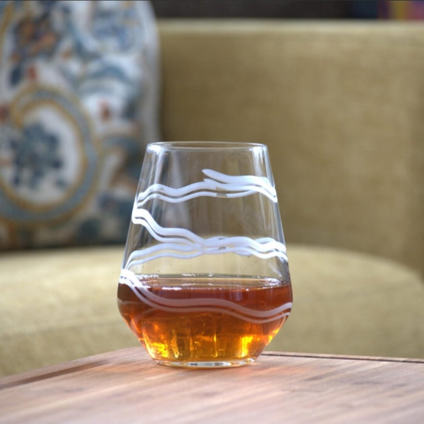 Rolf Glass Good Vibrations Stemless Wine Glass | Set of 4 Large 18oz Glasses | Lead-Free Crystal Glass | Diamond-Wheel Engraved | Proudly Made in the USA | Etched Spiral Design