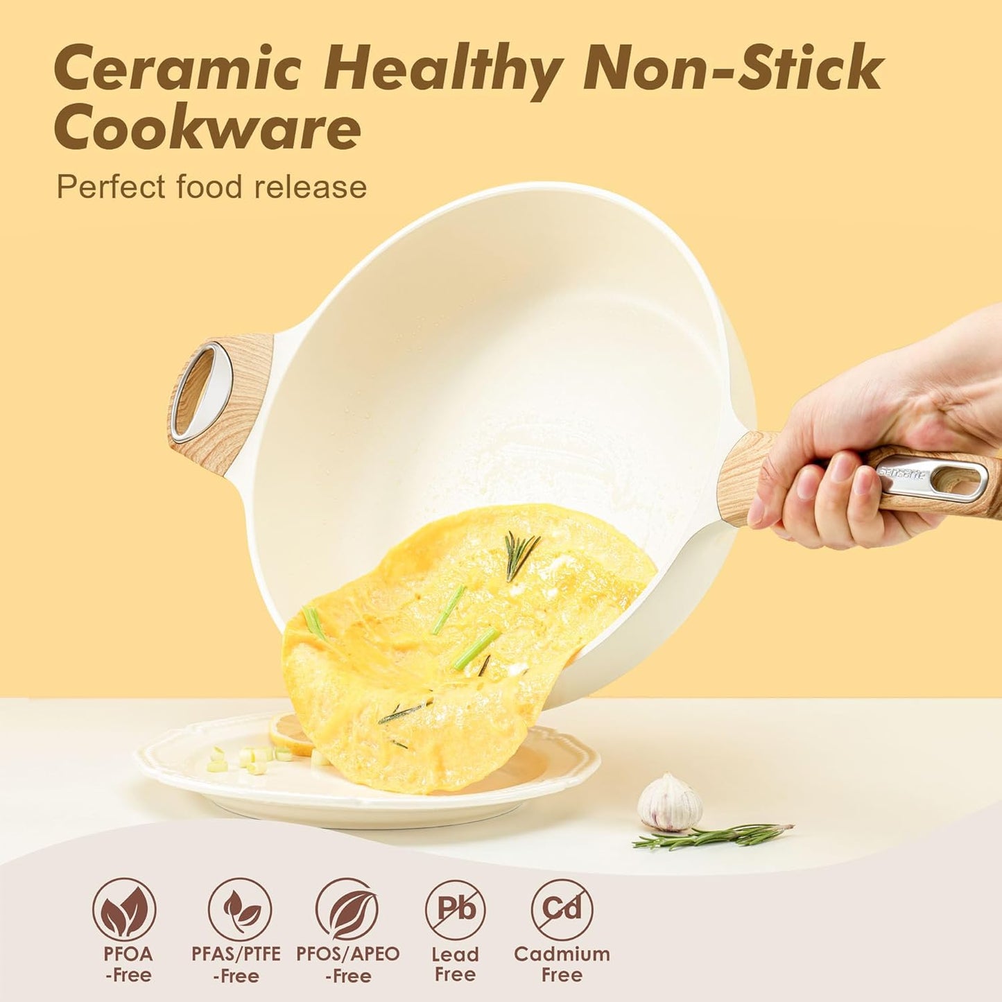 SENSARTE Ceramic Nonstick Frying Pan Skillet with Lid, 12 Inch Large Deep Frying Pan, 5 Qt Saute Pan, Induction Pan, Healthy Non Toxic Cooking Pan with Helper Handle, PFOA PFAS PTFE Free