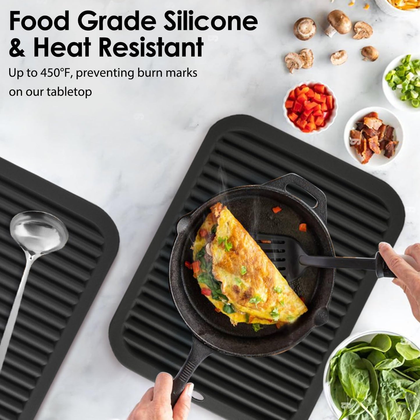 Silicone Trivets for Hot Pots and Pans, 3 Pack Heat Resistant Pot Holders for Kitchen Large Silicone Trivet Mat for Hot Dishes, Black Hot Pads for Kitchen Counter, Hot Mats Spoon Rest, 9 * 12 Inches