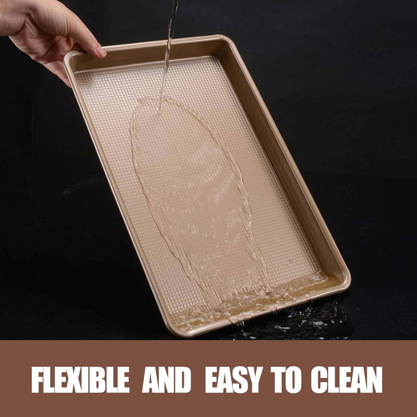 Commercial Half Sheet Pan Set - 18x13 Inch Large Nonstick, Heavy Duty Warp Resistant Cookie Tray for Baking Roasting - Gold