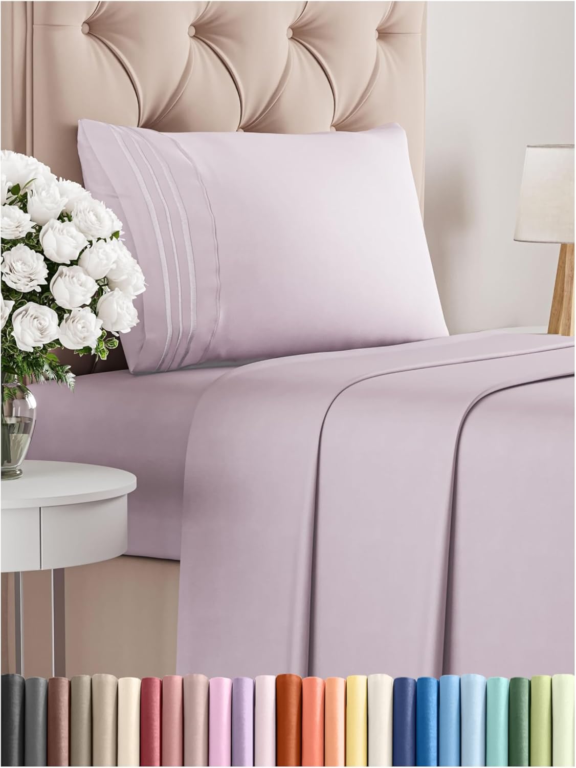 Twin Size 3 Piece Sheet Set - Comfy Breathable & Cooling Bed Sheets Set - Hotel Luxury Bedding for Women, Men, Kids, Teens, Boys & Girls - Deep Pockets, Soft, Wrinkle Free - Oeko-Tex - Light Lavender
