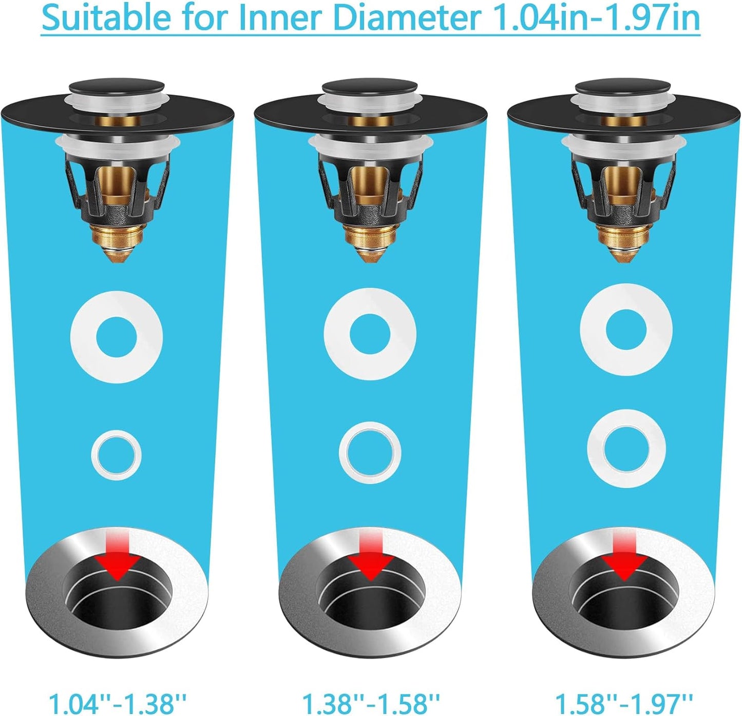 Universal Bathroom Sink Stopper in Brass, 1.04-1.97 Inch Pop Up Basin Sink Drain Stopper, Sink Drain Strainer with Anti Clogging Filter Hair Catcher, Black