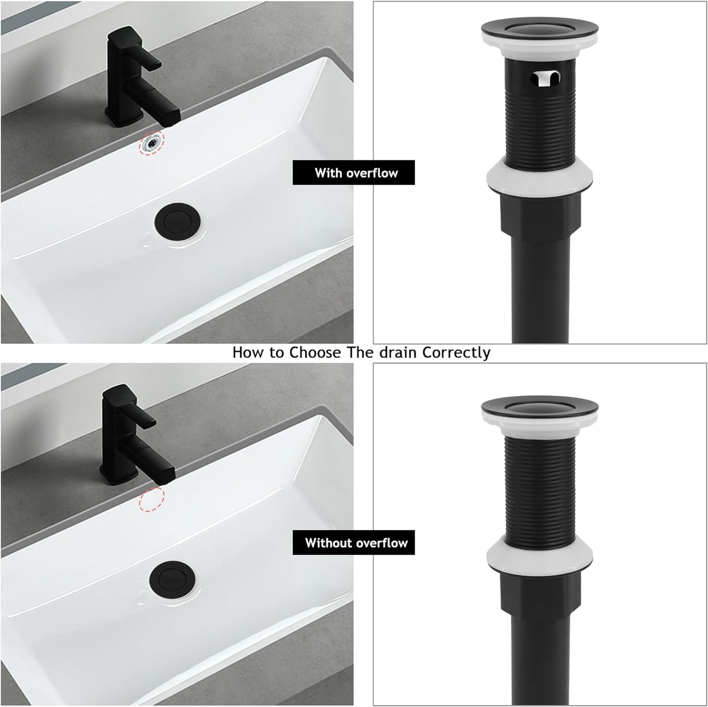 Bathroom Sink Drain,Drain Stopper Bathroom Sink Without Overflow,Small Cap Pop Up Drain Assembly with Detachable Strainer Basket,Built-in Anti-Clogging, Stainless Steel Nut Matte Black