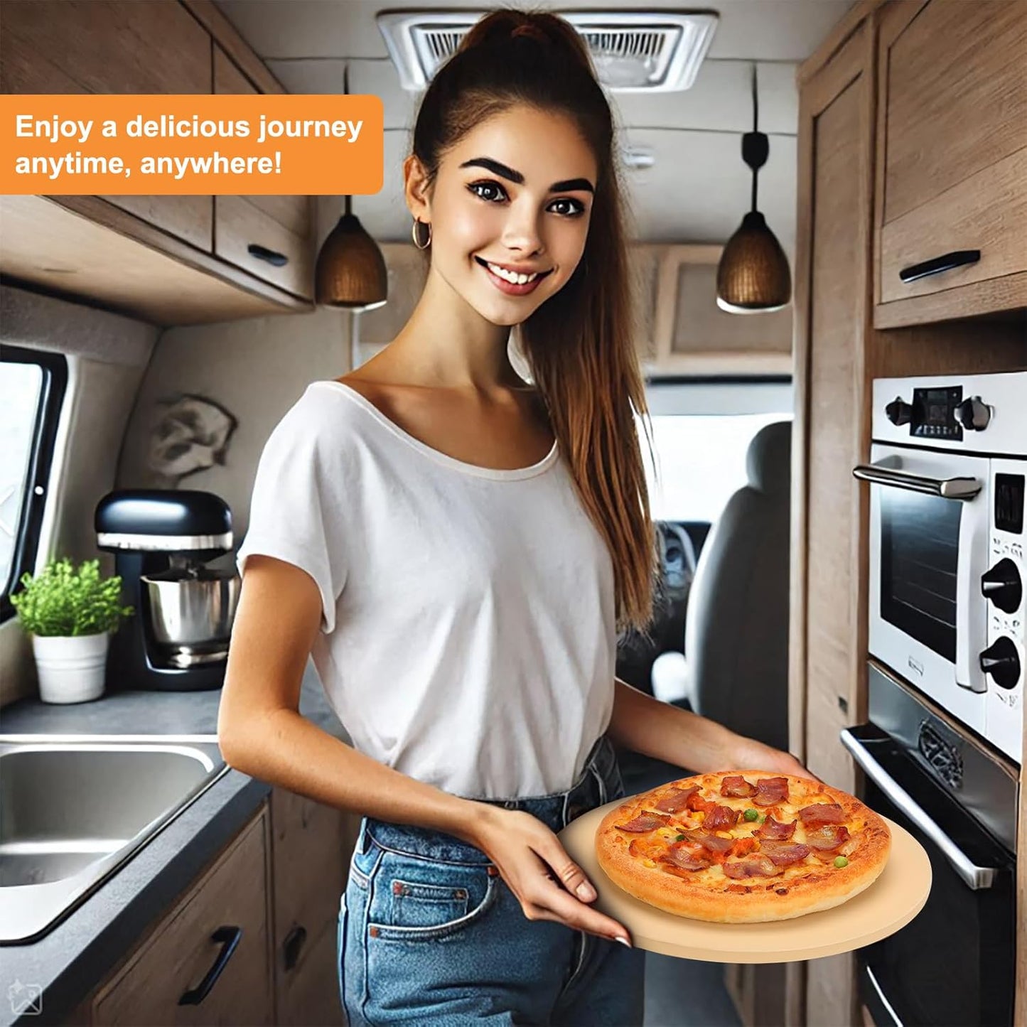 Small 12 inch Round Pizza Stone,for RV Camper Oven,Round baking stone Grill,Can make pizza, bread, pies,BBQ, Durable and Safe, Give away Plastic Scraper