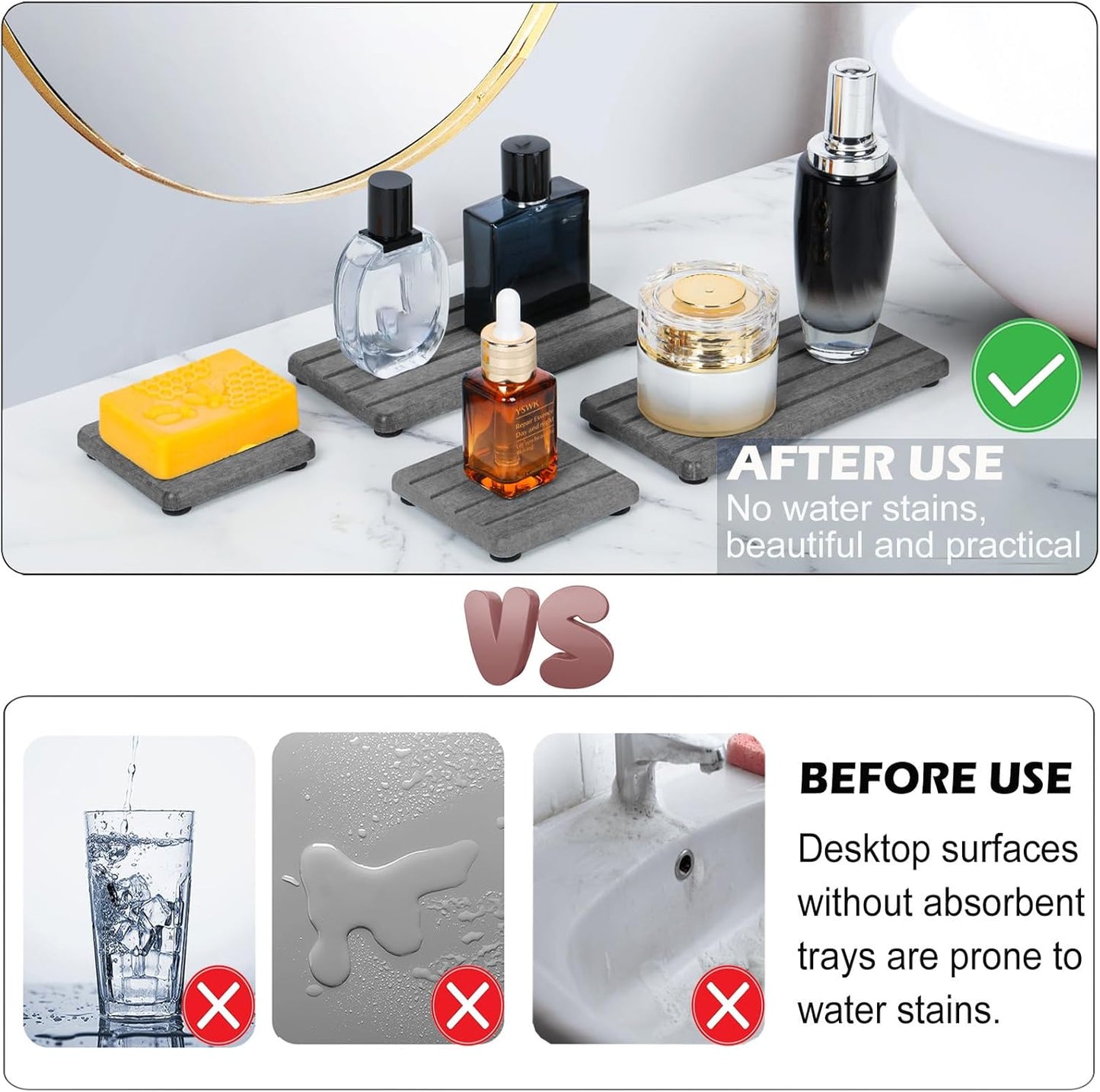 4PCS Stone Drying Tray for Bathroom Sink and Kitchen Counter, Fast Drying Diatomite Stone Sink Tray Soap Trays, Diatomaceous Coaster, Water Absorbing Stones Trays for Sinks