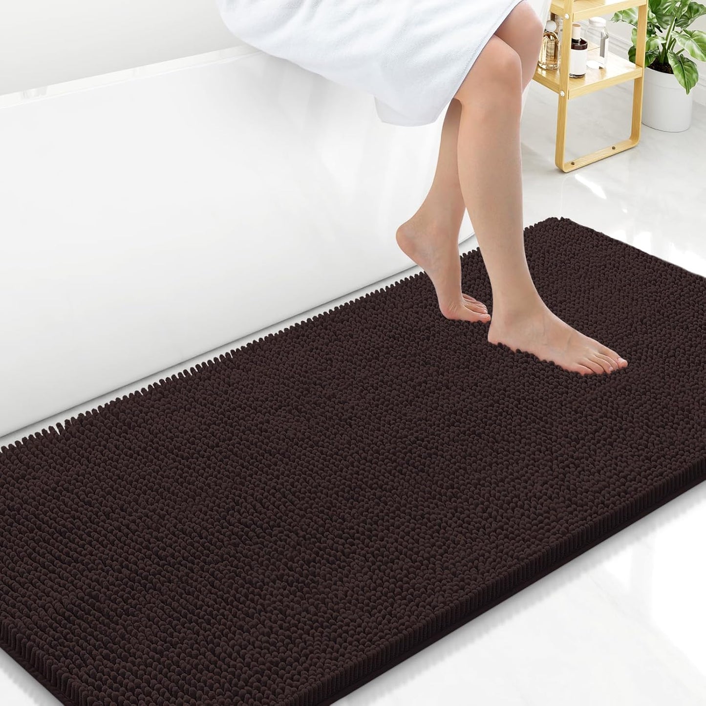 Arotive Bathroom Rugs 47x24, Extra Soft Absorbent Shaggy Chenille Bath Rugs, Machine Washable Rubber Backing Non-Slip Bath Mats for Bathroom Floor Tub and Shower, Home Decor Accessories, Brown