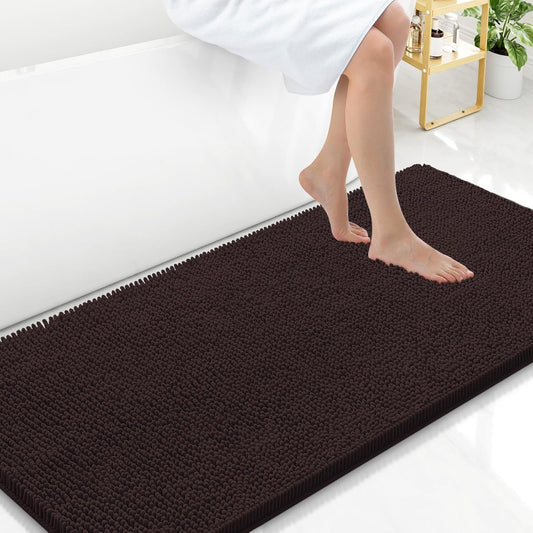 Arotive Bathroom Rugs 47x24, Extra Soft Absorbent Shaggy Chenille Bath Rugs, Machine Washable Rubber Backing Non-Slip Bath Mats for Bathroom Floor Tub and Shower, Home Decor Accessories, Brown