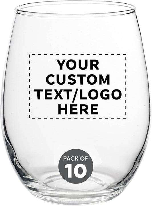 Custom Stemless Wine Glasses by ARC Perfection 15 oz. Set of 10, Personalized Bulk Pack - Restaurant Glassware, Perfect for Red Wine, White Wine, Cocktails - Clear