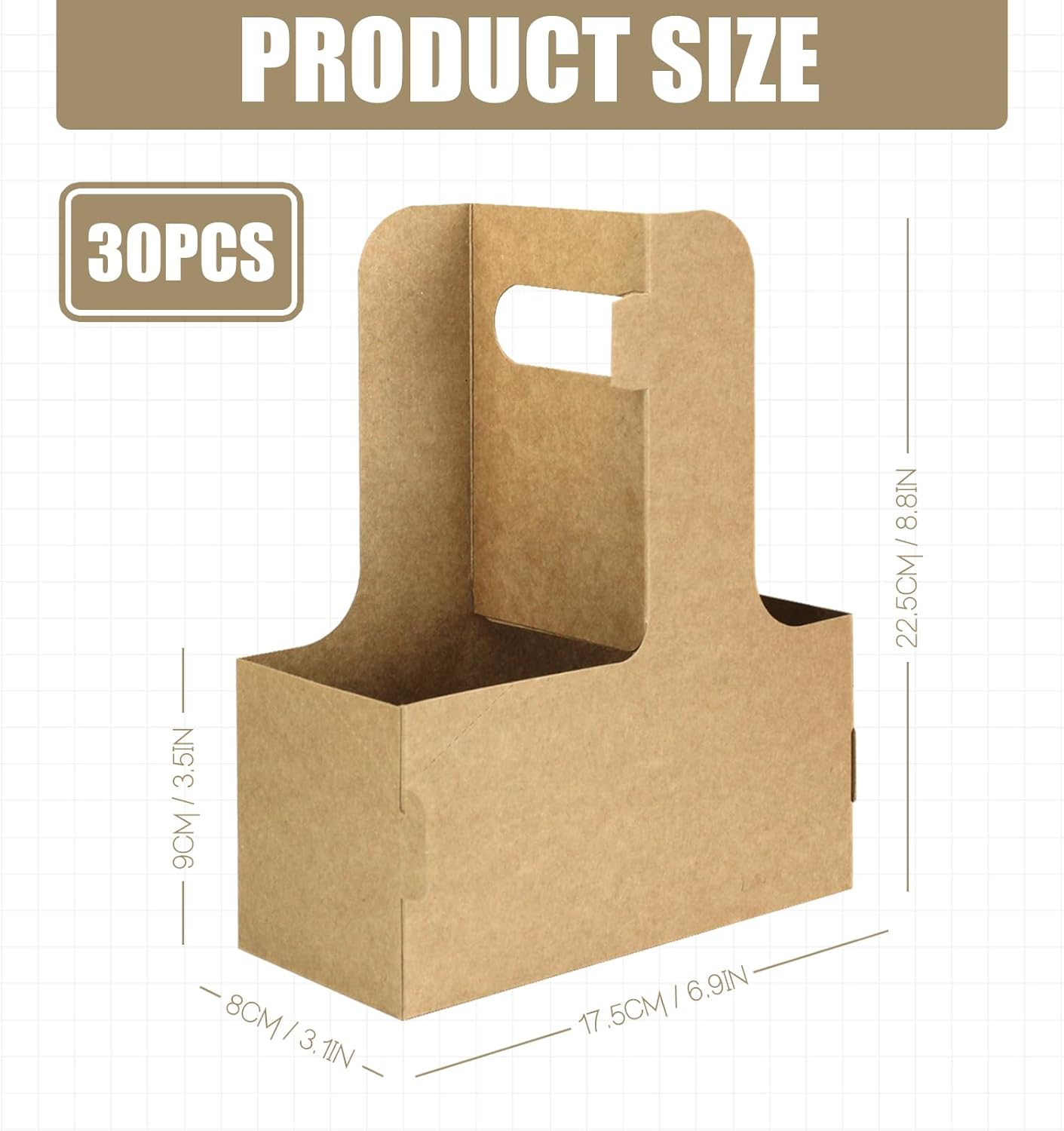 2 Cup Disposable Drink Carrier for Delivery with Handle,30 Count Kraft Paperboard Cup Holder,Cup Carriers for Hot or Cold Drinks,Coffee Carrier, Food Delivery,Take Out Cup Carriers (Brown, 30 PCs)