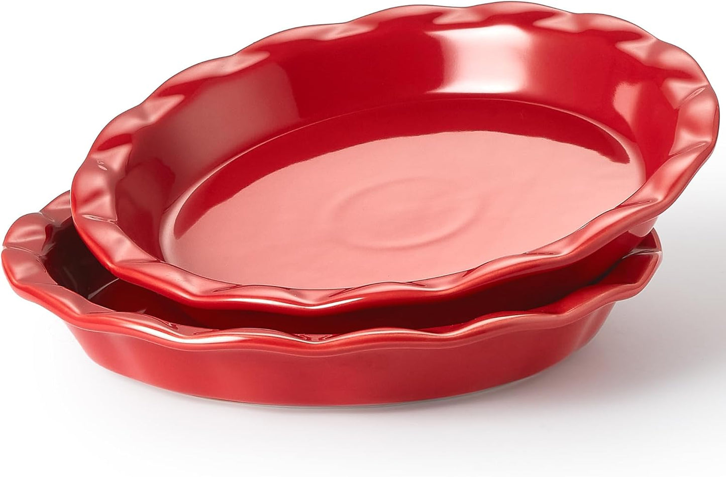 Lareina Ceramic Pie Pans for Baking, 9 Inches Pie Plate for Apple Pie, 36 Ounce Round Baking Dish, Set of 2, Thanksgiving day Gifts for Women, Red