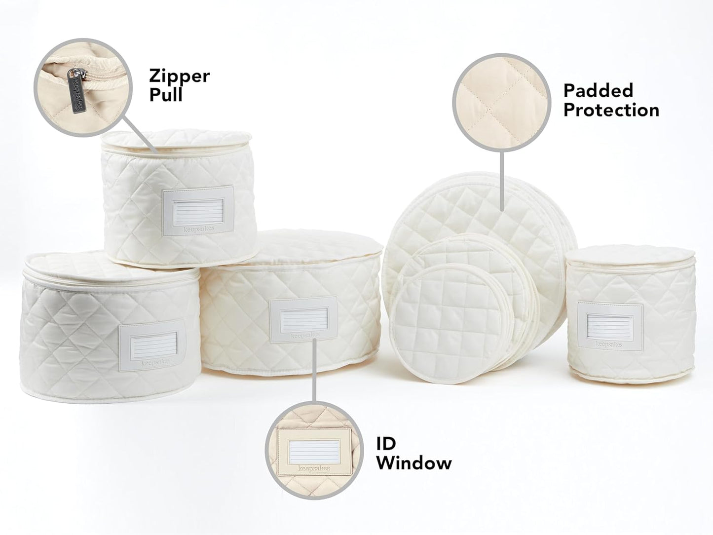 Covermates Keepsakes - Dish Storage Set - Padded Protection - ID Window - Stain Resistant - Machine Washable - China Storage, Cream