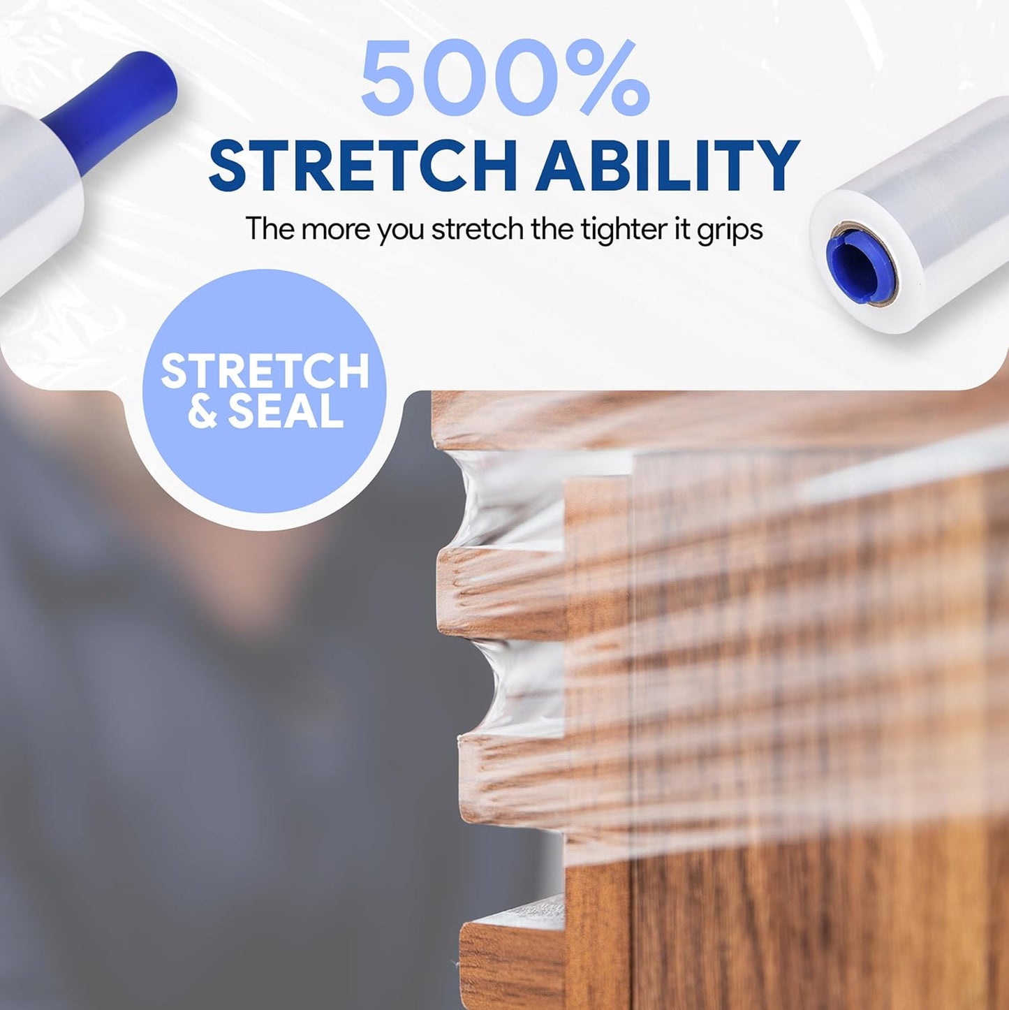 International Plastics Co. 5" Plastic Stretch Film Wrap with Rotating Handle 1000 feet 500% Stretch Ability