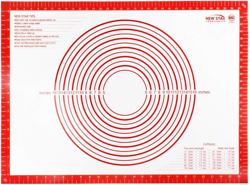 New Star 1029024 Non-Slip Silicone Pastry Mat, Extra Large with Measurements, 20x28'', NSF International Certified