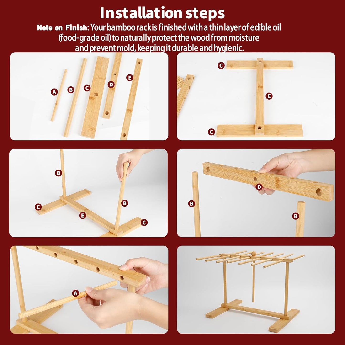 CycForge Bamboo Pasta Drying Rack with 14 Rods & Transfer Wand - Large Capacity Collapsible Stand for Fresh Homemade Spaghetti, Foldable Space Saving Storage