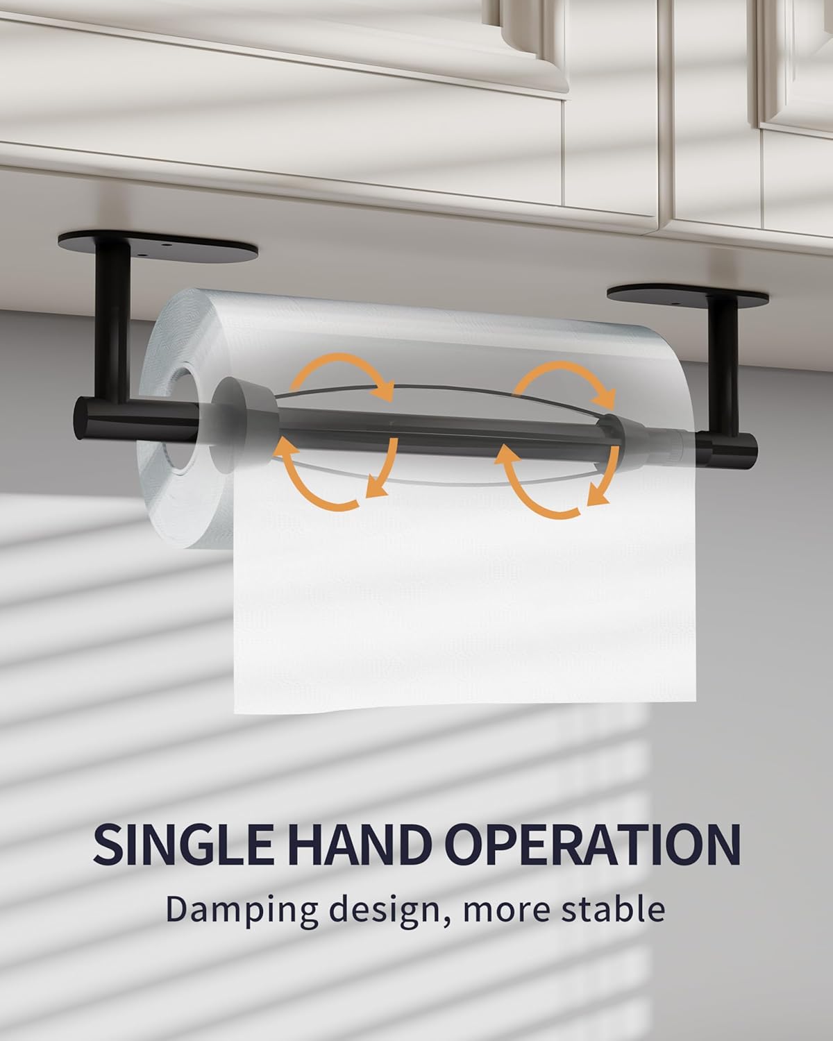 Paper Towel Holder Under Cabinet, Self Adhesive or Wall Mount for Kitchen Bathroom, Stainless Steel Paper Towel Holders with Damping Effect, Single Hand Operable (Matte Black)
