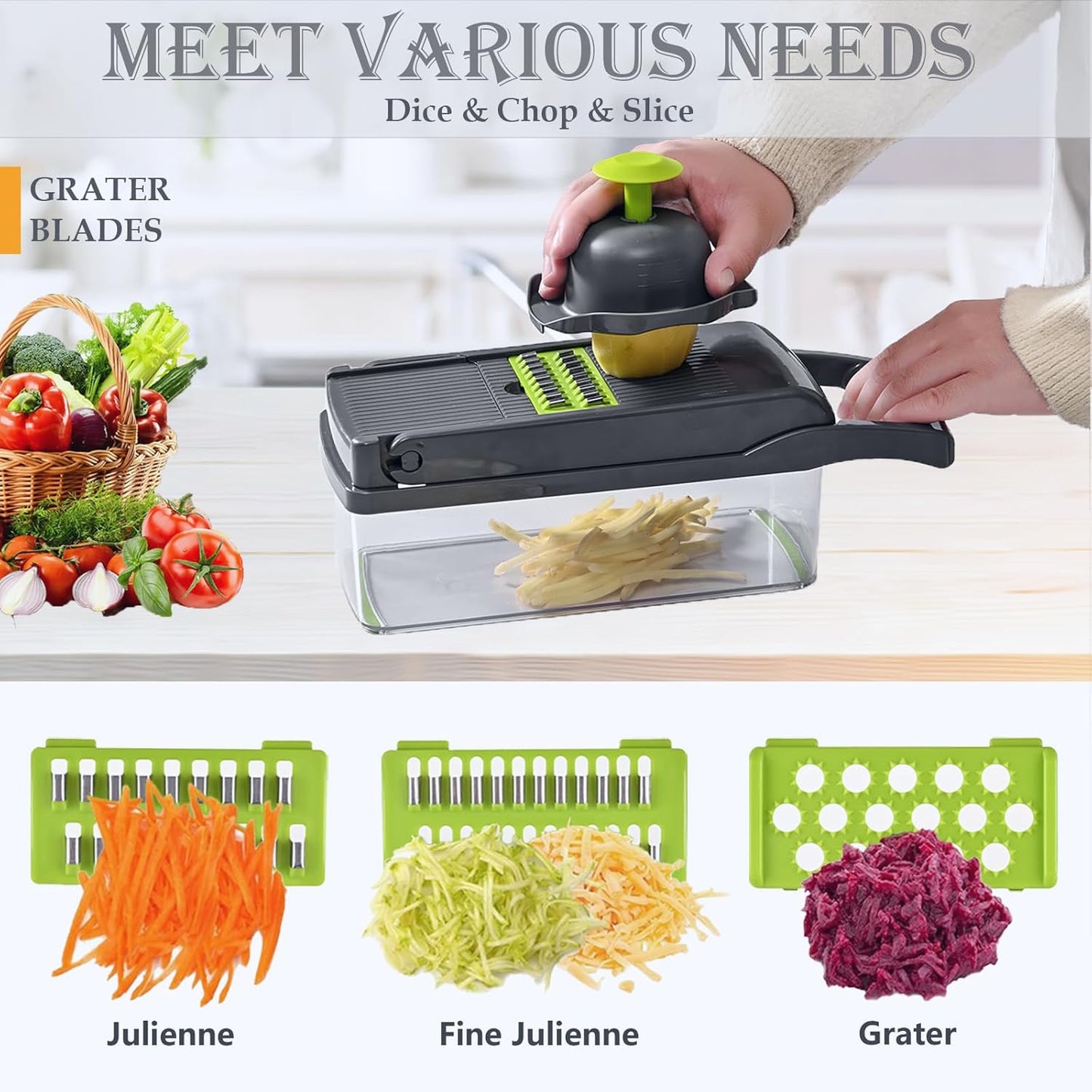 Pro-Series 16-in-1 Vegetable Chopper, Dewpeton Mandoline Slicer, Veggie Chopper, Food Chopper with Container, Vegetable Cutter & Spiralizer for Onion Salad (Home Essential Gadget & Kitchen)