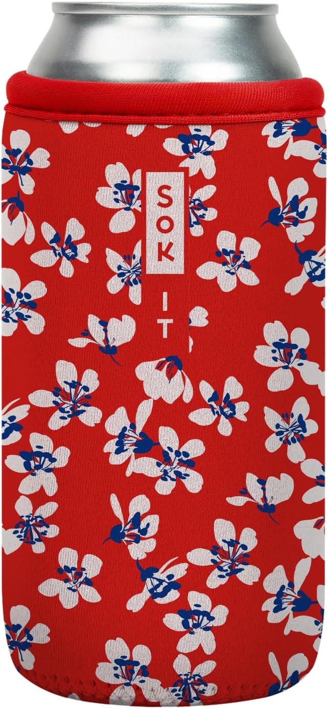Sok It CanSok Sleeve for Beer & Soda Insulated Neoprene Cover (Red White and Bloom, 16oz Can Sleeve)