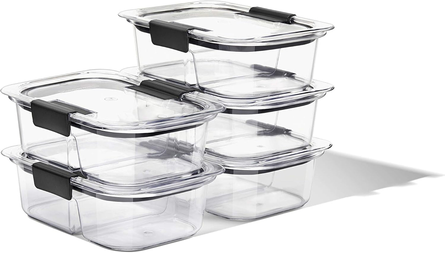 Rubbermaid Brilliance Meal Prep Containers, 2-Compartment Food Storage Containers, 2.85 Cup, 5-Pack, BPA-Free, Clear/Grey