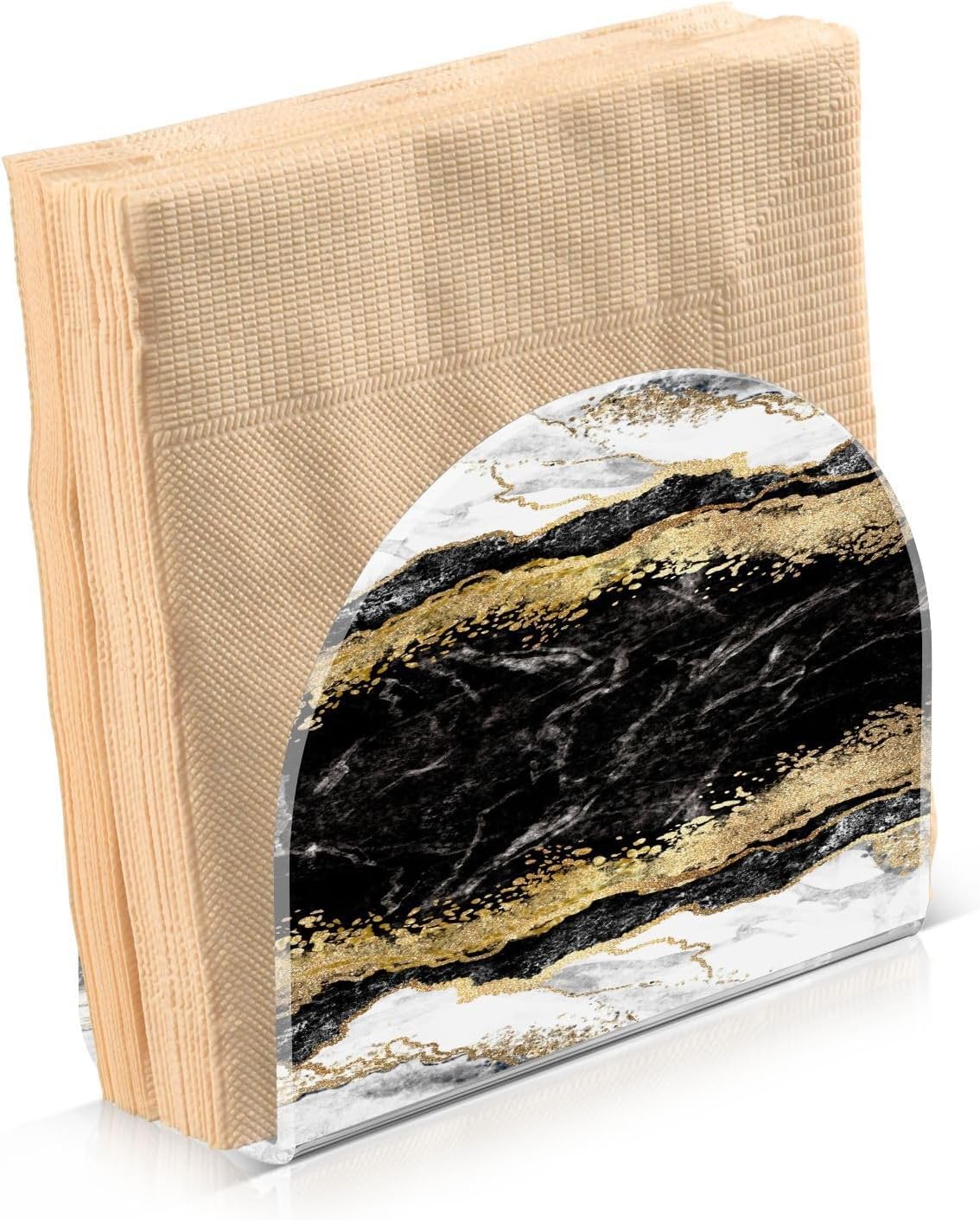 Black White Marble Gold Veins Napkin Holder for Table Paper Napkins Holder Acrylic Tissue Dispenser Kitchen Dining Room Bathroom Party Car Decor