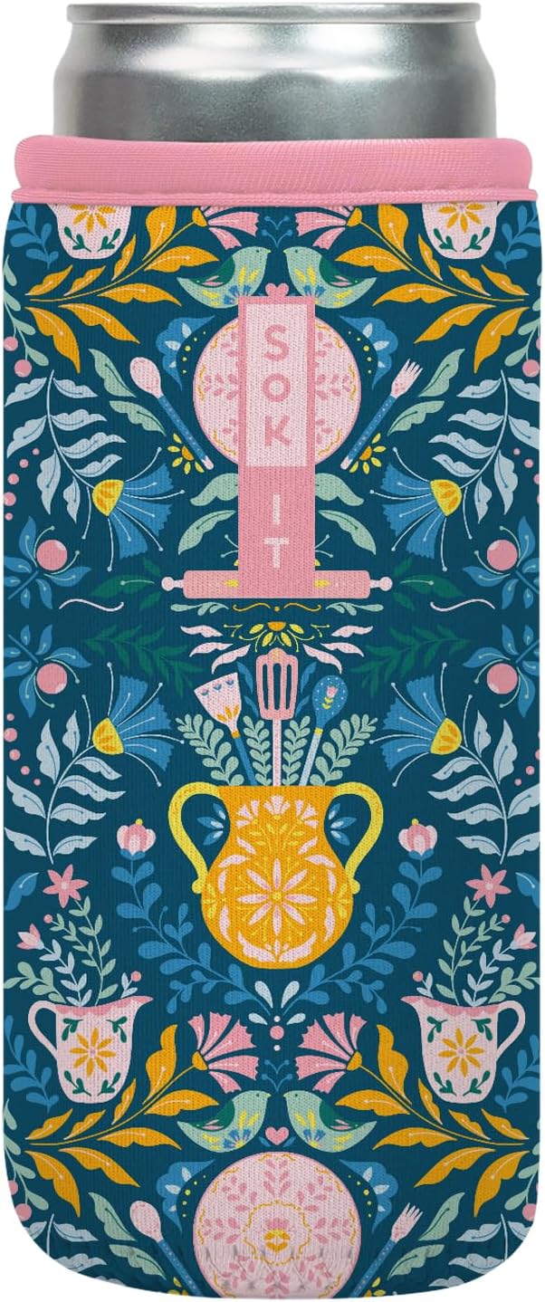 Sok It CanSok Sleeve for Beer & Soda Insulated Neoprene Cover (Wild-Flour, 12oz Slim Can Sleeve)