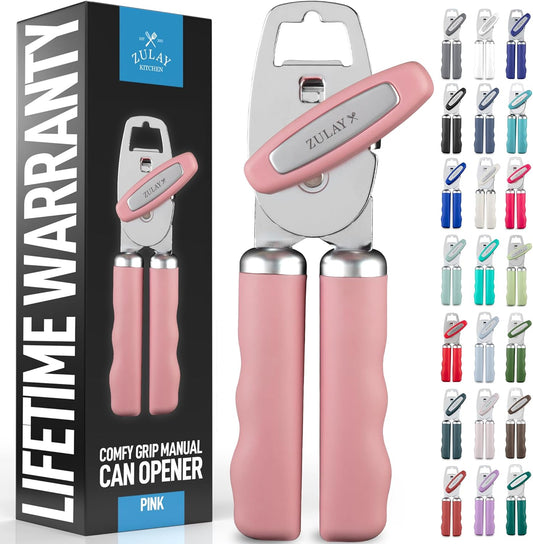 Zulay Kitchen Heavy Duty Stainless Steel Can Opener Manual with Bottle Opener - Rust Proof Manual Can Opener With Turn Knob & Soft Grip Handles