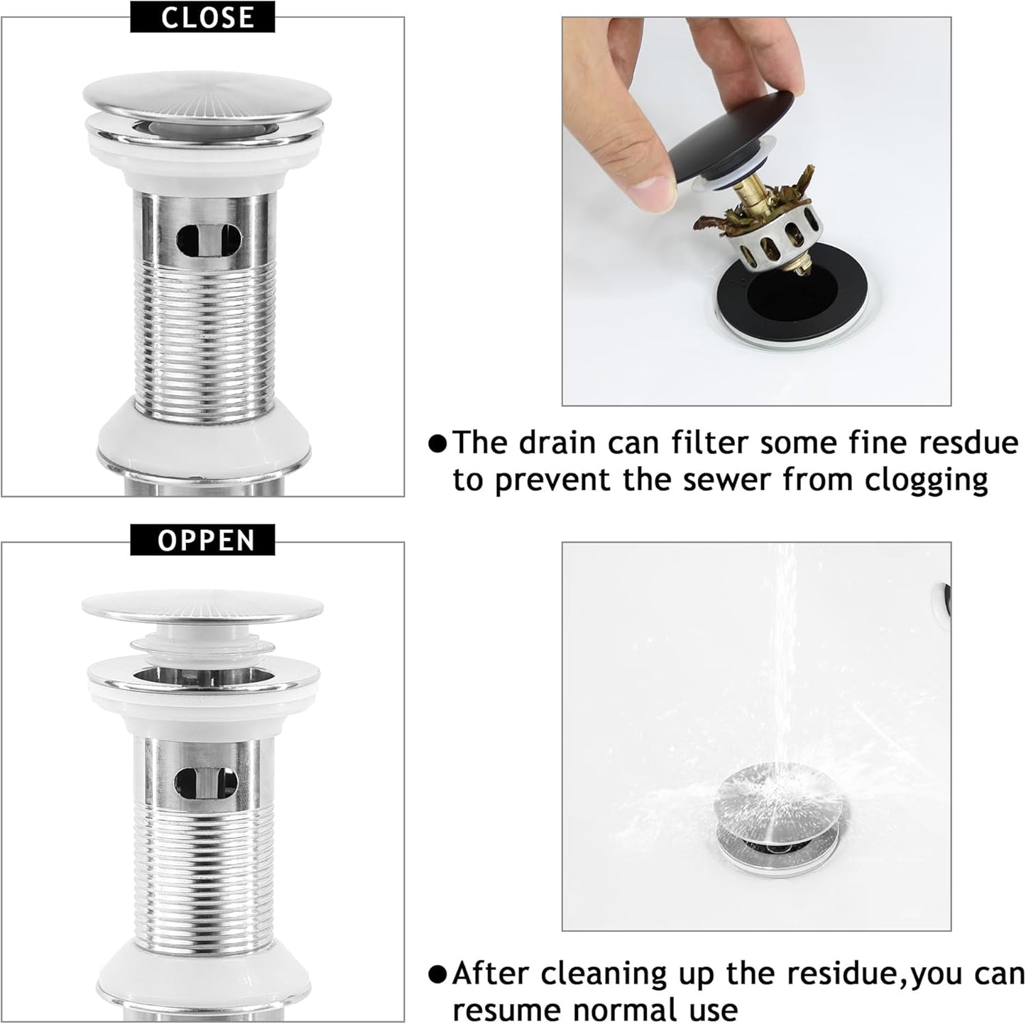 Bathroom Sink Drain,Drain Stopper Bathroom Sink with Overflow,Pop Up Drain Assembly with Detachable Strainer Basket,Built-in Anti-Clogging, Stainless Steel Nut Brushed Nickel