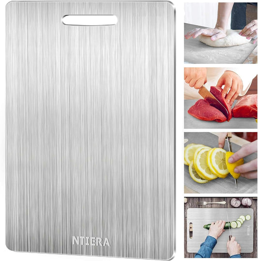 New Titanium Cutting Board-Stainless Steel Cutting Boards for kitchen,Double-Sided Food Grade Non Toxic Cutting Board,Chopping Boards Necessities for Home Outdoor Camping Meal Prep,Easy to Clean （S）