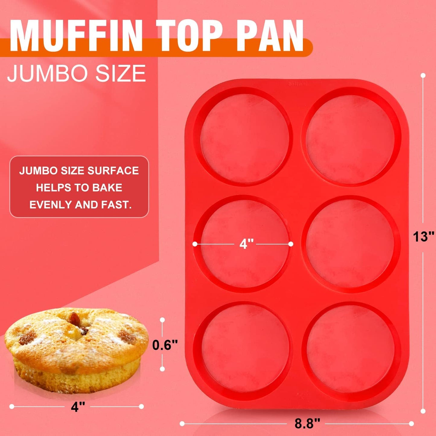 Walfos Silicone Muffin Top Pans for Baking 4inch Jumbo Size, Perfect Results Premium Non-Stick Bakeware Egg Baking Pan, Great for Eggs, Hamburger Bun, Muffin Top and More, Food Grade & BPA Free, 2pcs