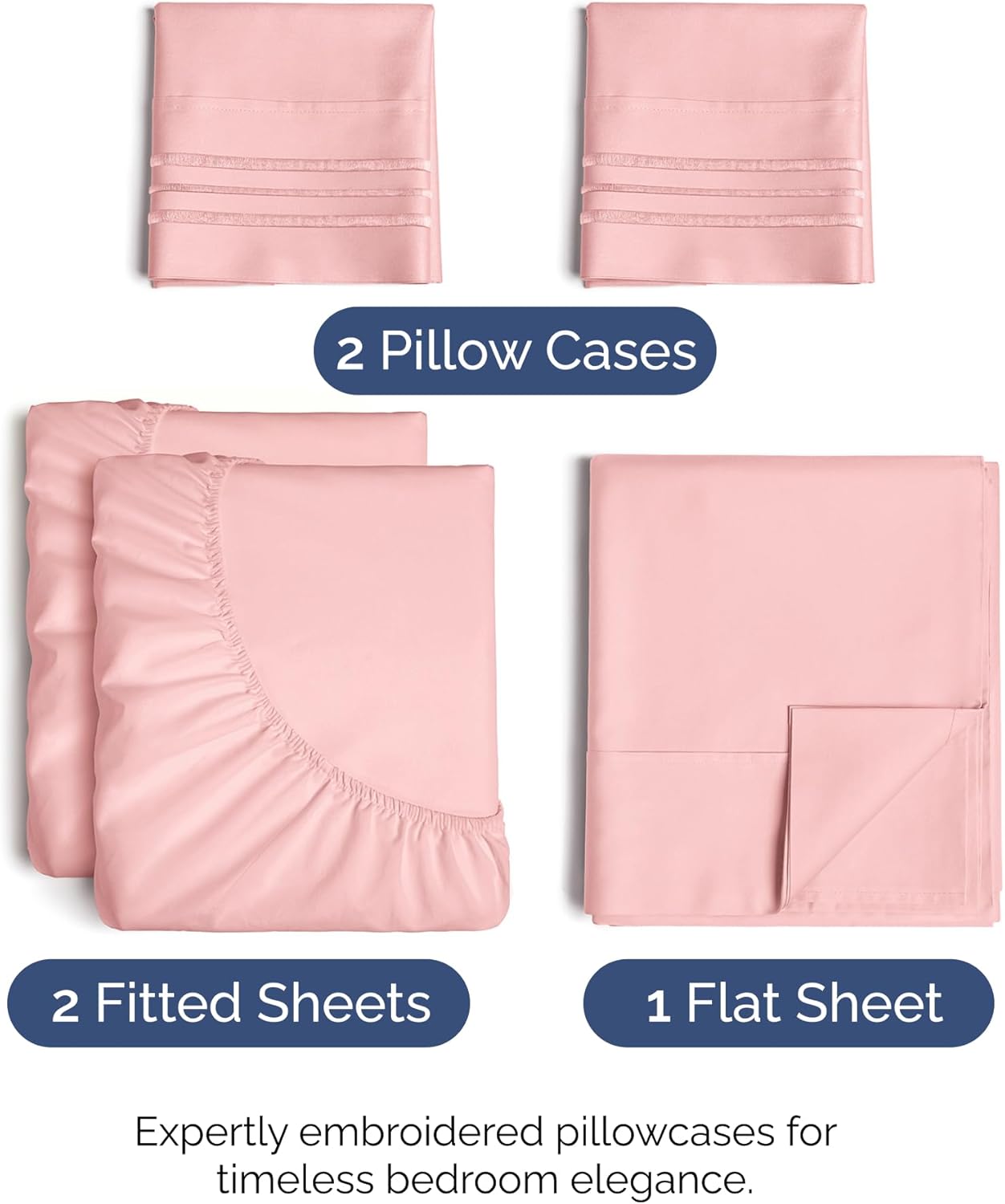 Split King Size 5 Piece Sheet Set - Comfy Breathable & Cooling Bed Sheets Set - Hotel Luxury Bedding for Women, Men, Kids, Teens, Boys & Girls - Deep Pockets, Soft, Wrinkle Free - Oeko-Tex - Baby Pink