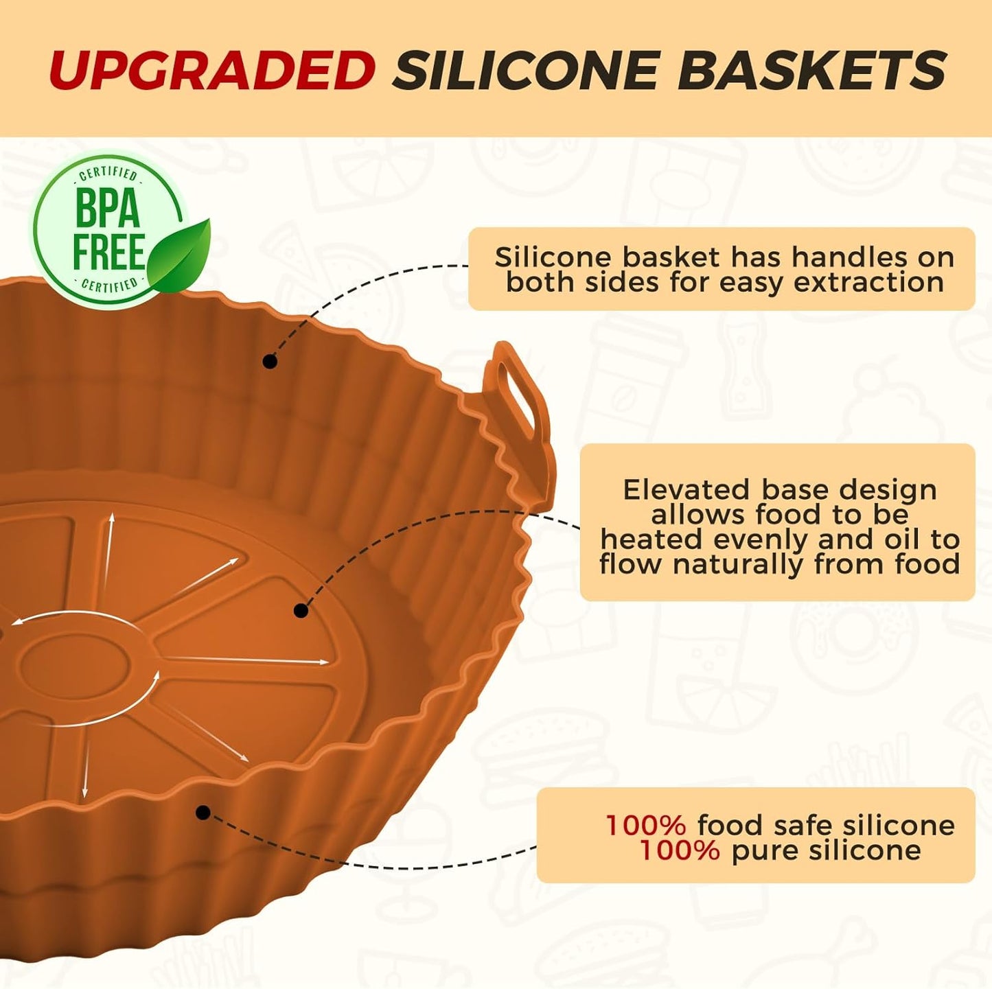 3 Pack Air Fryer Silicone Liners for 5 QT or Bigger, Reusable Food Grade Silicone Airfryer Liners Pot Baking Basket Accessories Replacement of Flammable Disposable Parchment Paper Top 8.7 inch