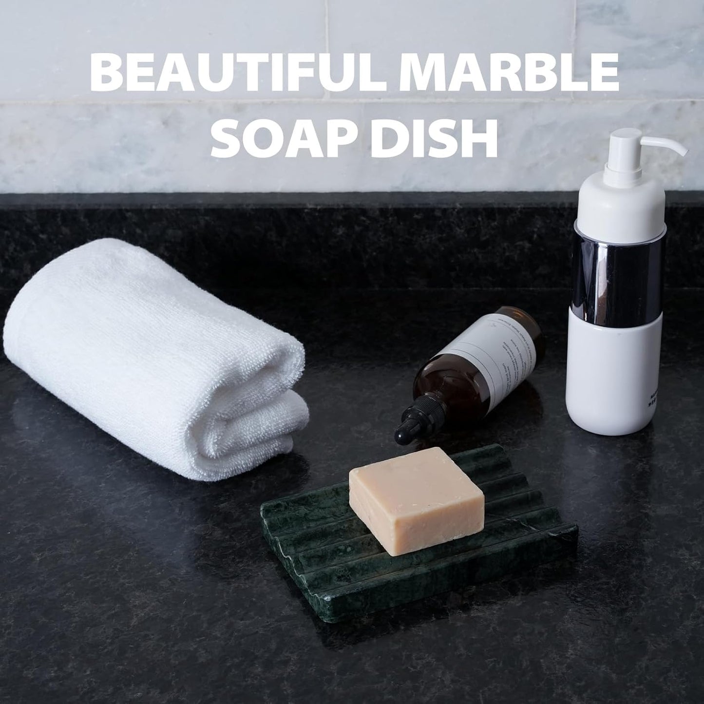 Marble Soap Dish, Soap Holder for Shower, Green Bar Soap Holder with Water Ripple Design, Easy Cleaning Stone Soap Saver for Kitchen Sink，Bathroom, Executive Indian Natural Stone Soap Tray