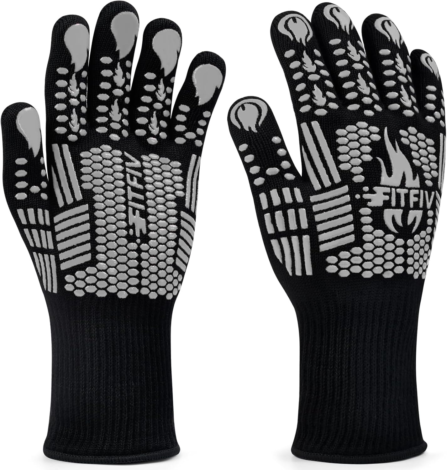 BBQ Gloves, Oven Gloves, 1472°F Extreme Heat Resistant Barbecue Gloves, Silicone Non-Slip Oven Mitts, Kitchen for Cooking, Grilling, and Baking (Gray)