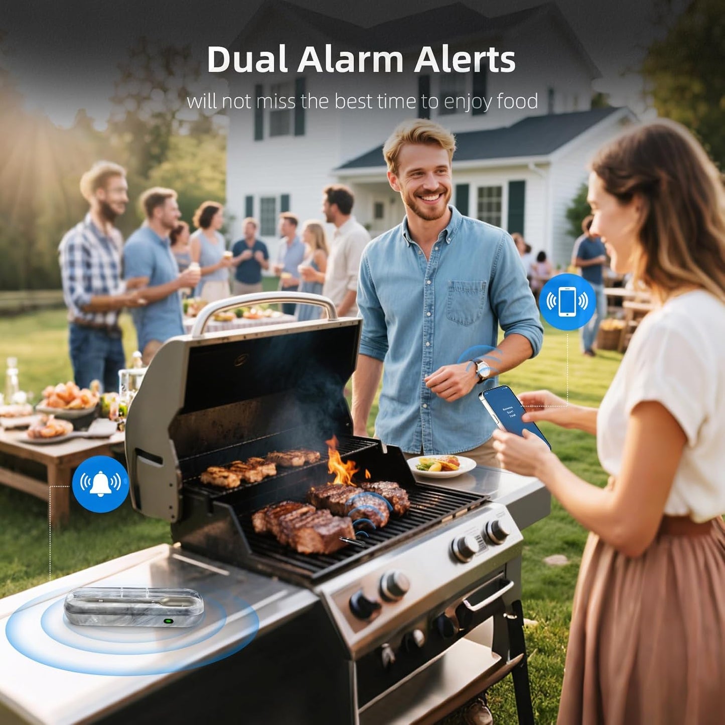 Aurasky Wireless Meat Thermometer with Unique Stone Texture, Smart Bluetooth APP Control, 500 Ft Remote Range, Dual Alarm, Waterproof Cooking Meat Thermometer for Grilling, Smoking, Family BBQ, Oven