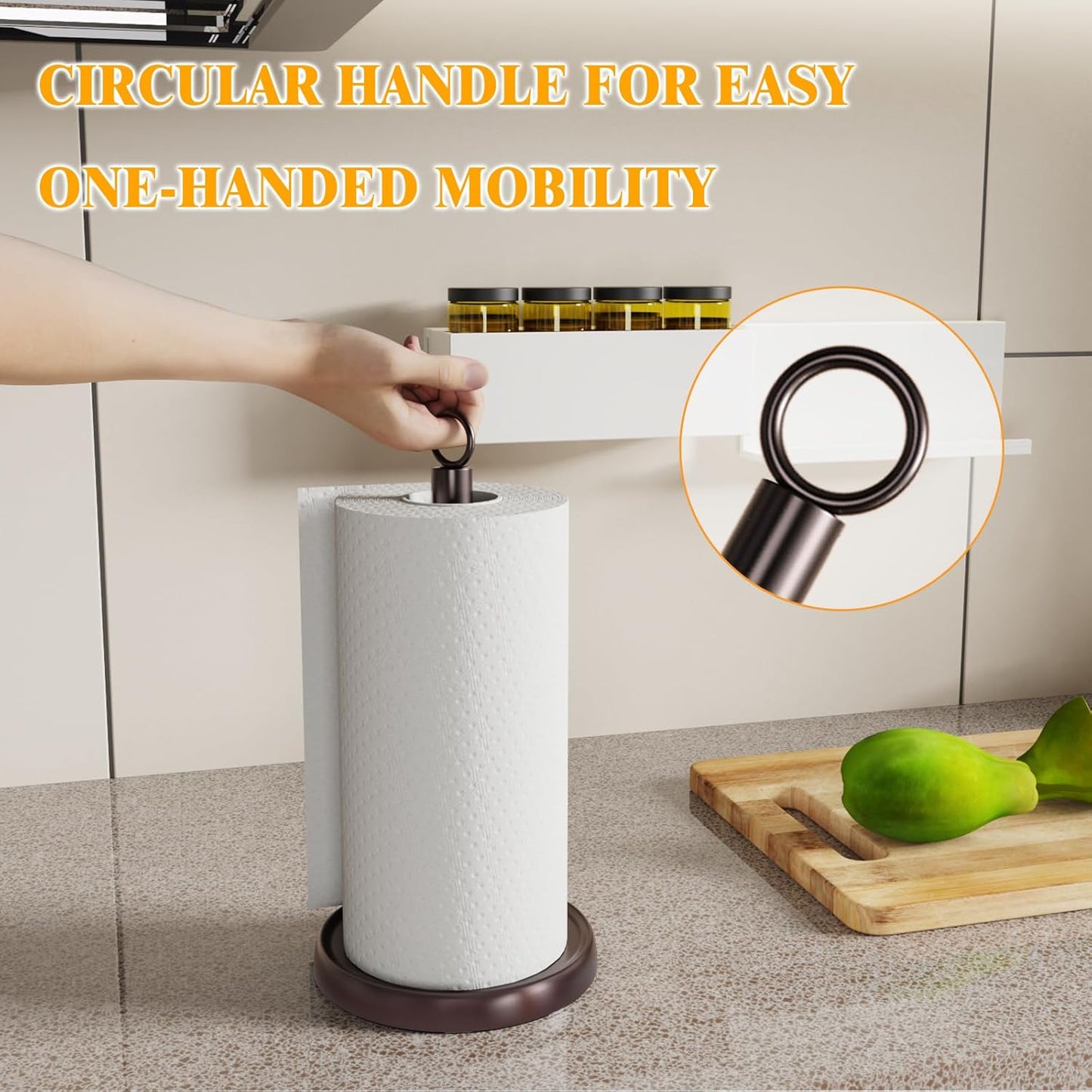 Oil Rubbed Bronze Paper Towel Holder Countertop, Bronze Kitchen Accessories Decor, Stainless Steel, Weighted Base, One Hand Tear Paper Towel Stand with Ratchet System for Kitchen Farmhouse Essentials