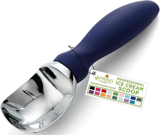 Spring Chef Ice Cream Scoop with Soft Grip Handle, Professional Heavy Duty Sturdy Scooper, Premium Kitchen Tool for Cookie Dough, Gelato, Sorbet, Sapphire