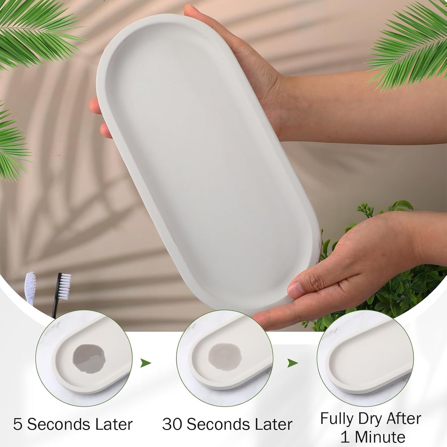 Diatomaceous Earth Sink Caddy, Instant Dry Bathroom Kitchen Sink Organizer, Minimalist Water Absorbing Dish Soap Holder, Stone Tray for Sponge Brush Candles (Grey)