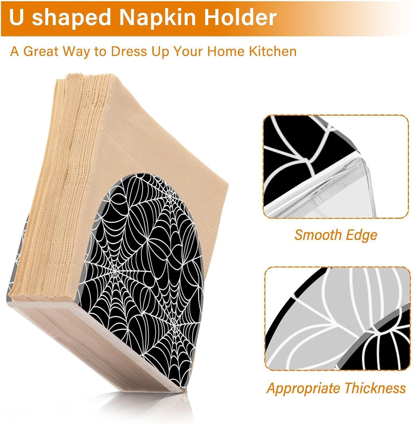 Halloween Spiderweb Napkin Holder for Table Paper Napkins Holder Acrylic Tissue Dispenser Kitchen Dining Room Bathroom Party Car Decor