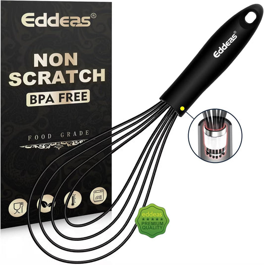 Flat Whisk, EDDEAS Silicone Gravy Whisk for Cooking, Beating, Stirring Gravy and Eggs