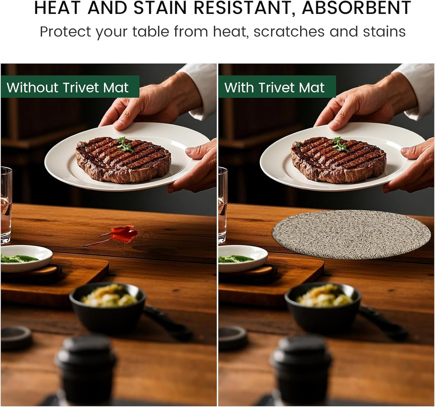 RIOOP 7 Inches Trivets for Hot Dishes, Pots and Pans with Storage Basket, 4 Heat Resistant Large Coaster for Kitchen, Hot Pads Mats for Countertops Table Kitchen Essentials Farmhouse Halloween Decor