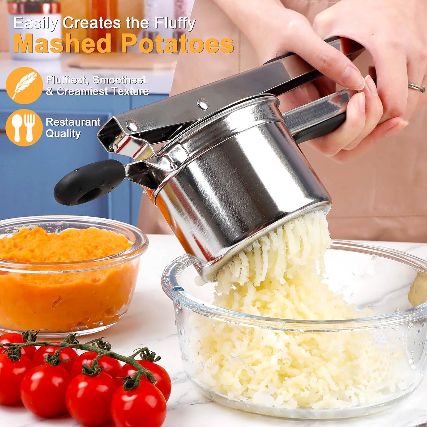 KAYCROWN Potato Ricer, Heavy Duty Stainless Steel Potato Masher and Ricer for Mashed Potatoes Tool, Lemon Squeezer
