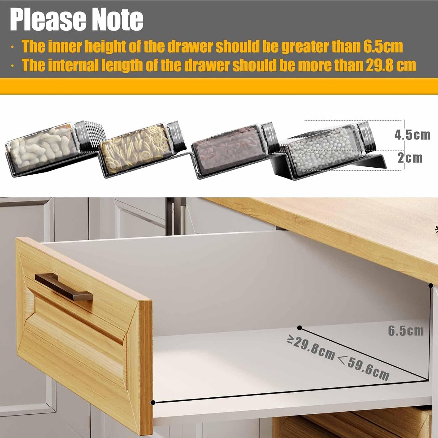 Famhap Spice Drawer Organizer, 4 Tier Expandable from 11.6" to 23.2" Seasoning Rack Tray Insert for Kitchen Drawers, Spice Rack Tray for Drawer/Countertop