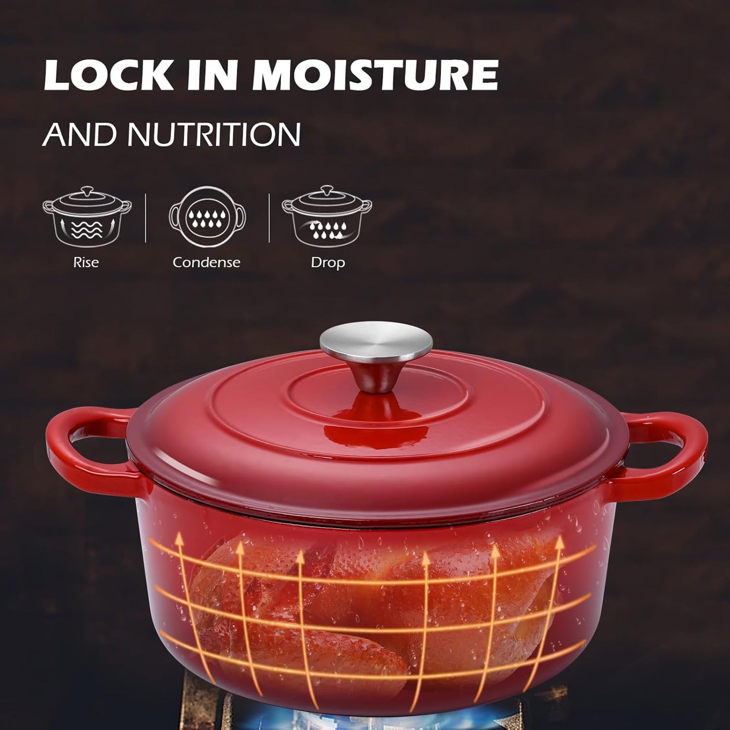 3QT Dutch Oven Pot with Lid, Leonyo 3 Quart Enameled Cast Iron Dutch Oven for Sourdough Bread Baking, Heavy Duty Cookware for Braising, Stews, Roasting, Red